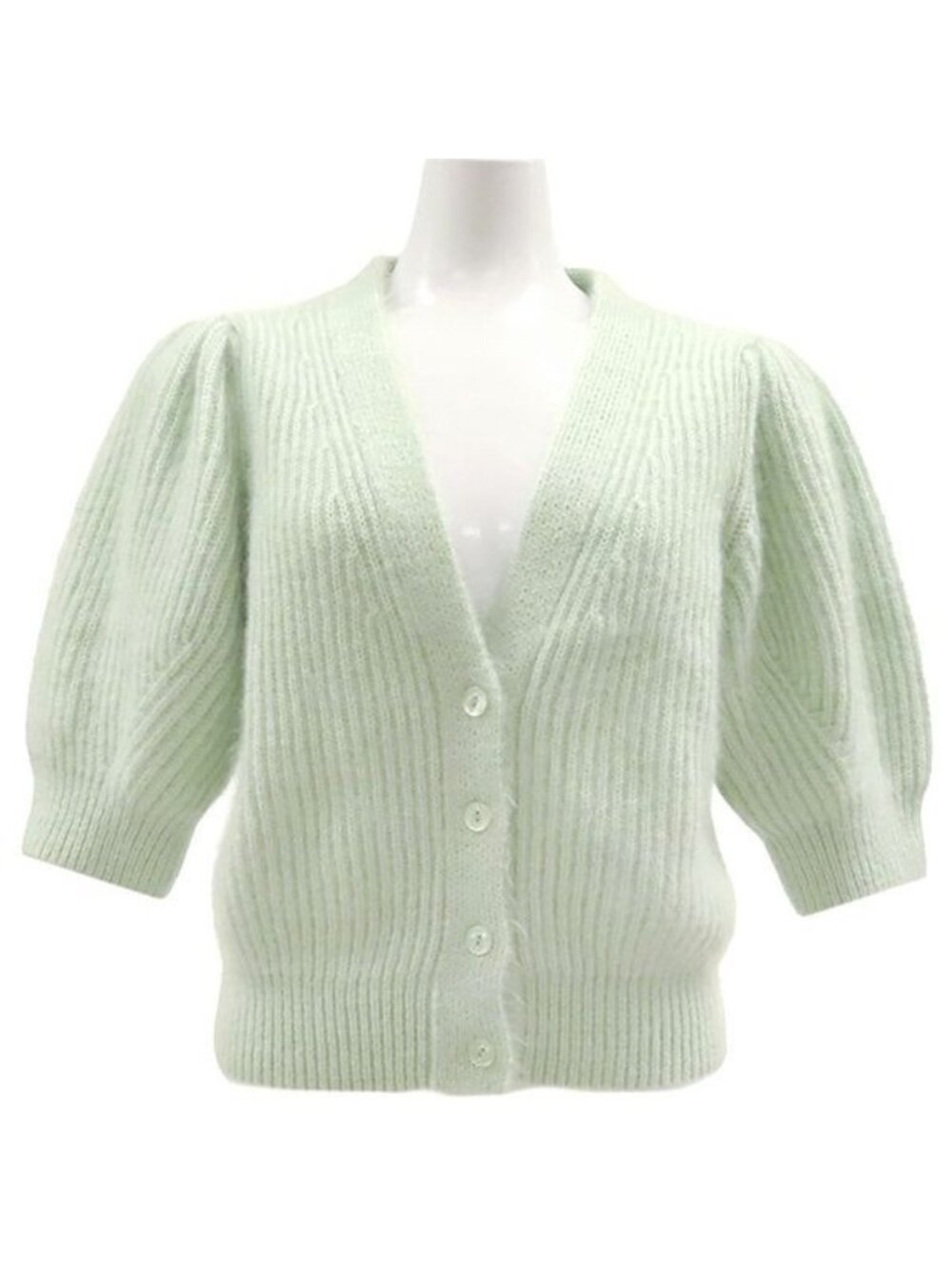 Celine Cardigan Mohair Short Sleeve Knit Silk Mint Green M
